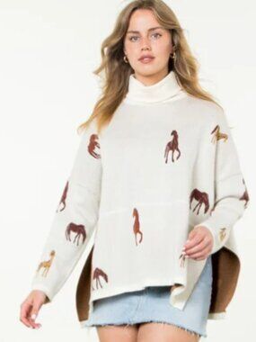 Turtleneck Horse Print Sweater NWT Size Medium